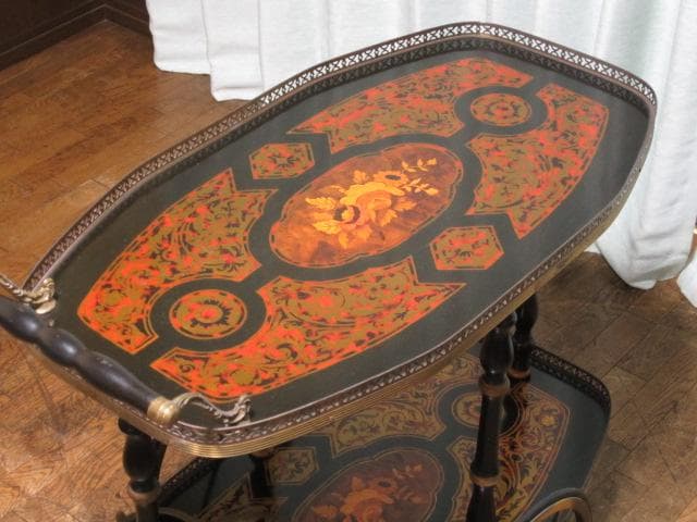 イタリア製 象嵌細工 クラシック トローリーワゴン/キッチンワゴン/ワインラック