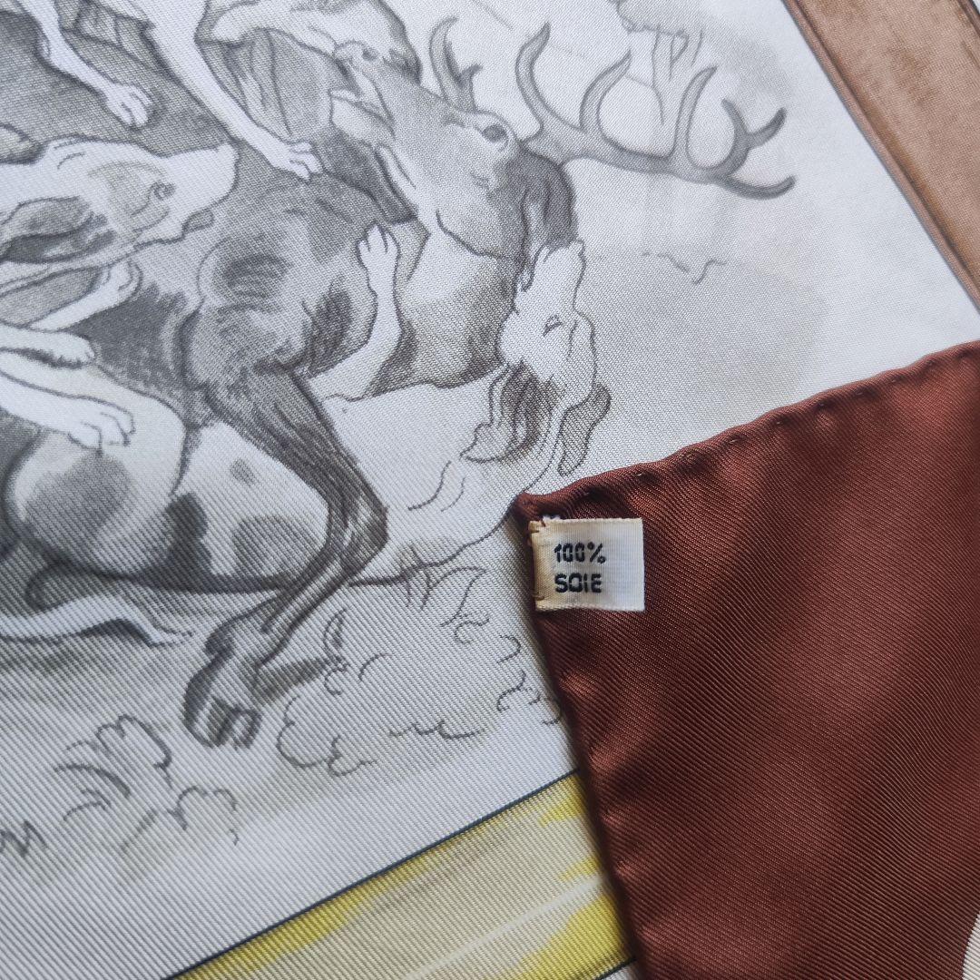 【未使用級】エルメス カレ90 ARMES DE CHASSE 鹿狩り ブラウン