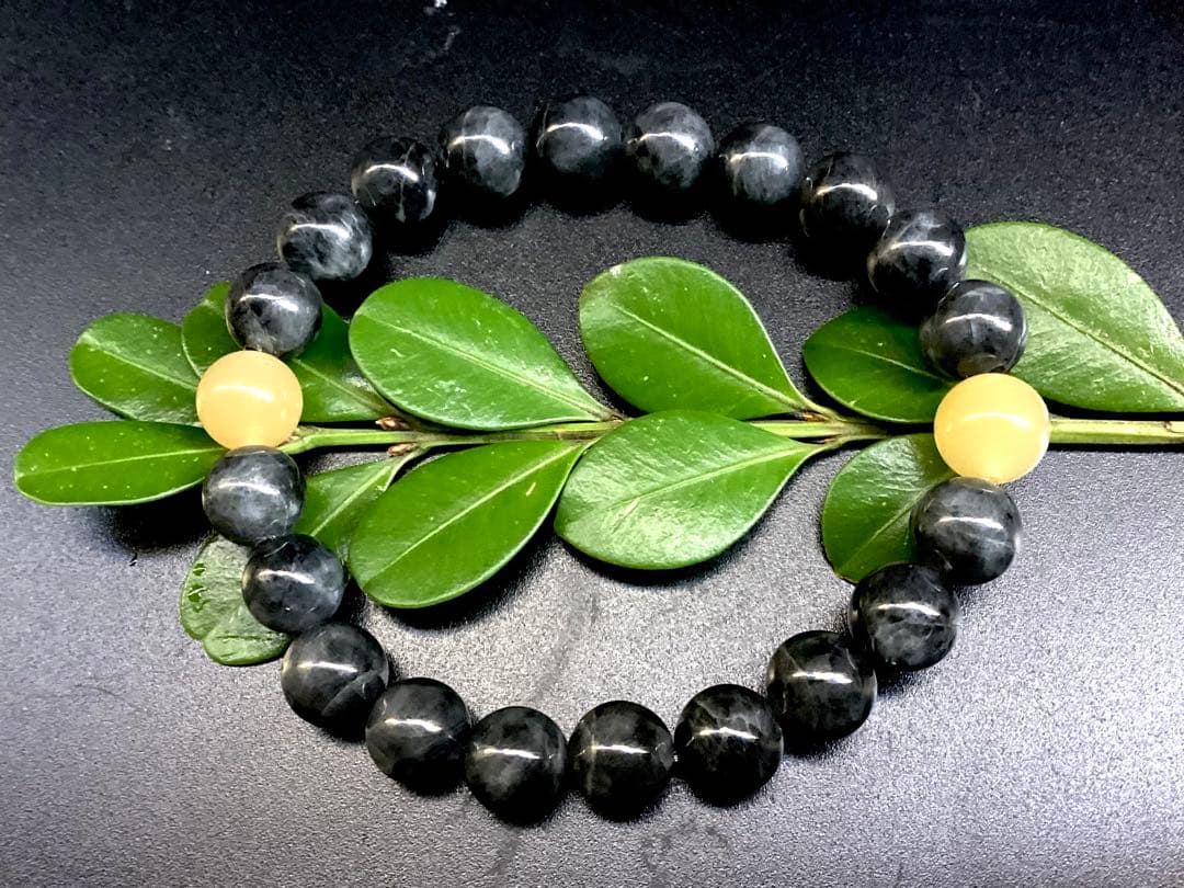 ✳幻の月山瑪瑙黄色玉*糸魚川翡翠*薄墨色ブレスレット極上品　鑑別書無しの安価卸し