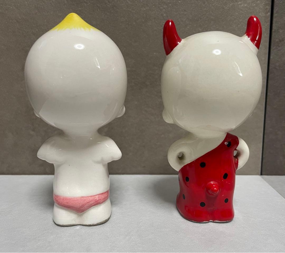 内藤ルネ　RUNE 陶器置物　2体セット天使と悪魔　昭和レトロポップKawaii