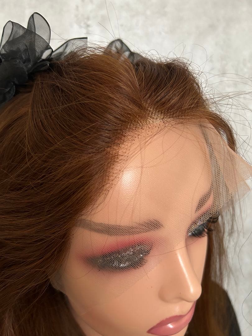 【新品未使用】人毛100％ フロントレース ロング／チョコレートブラウン