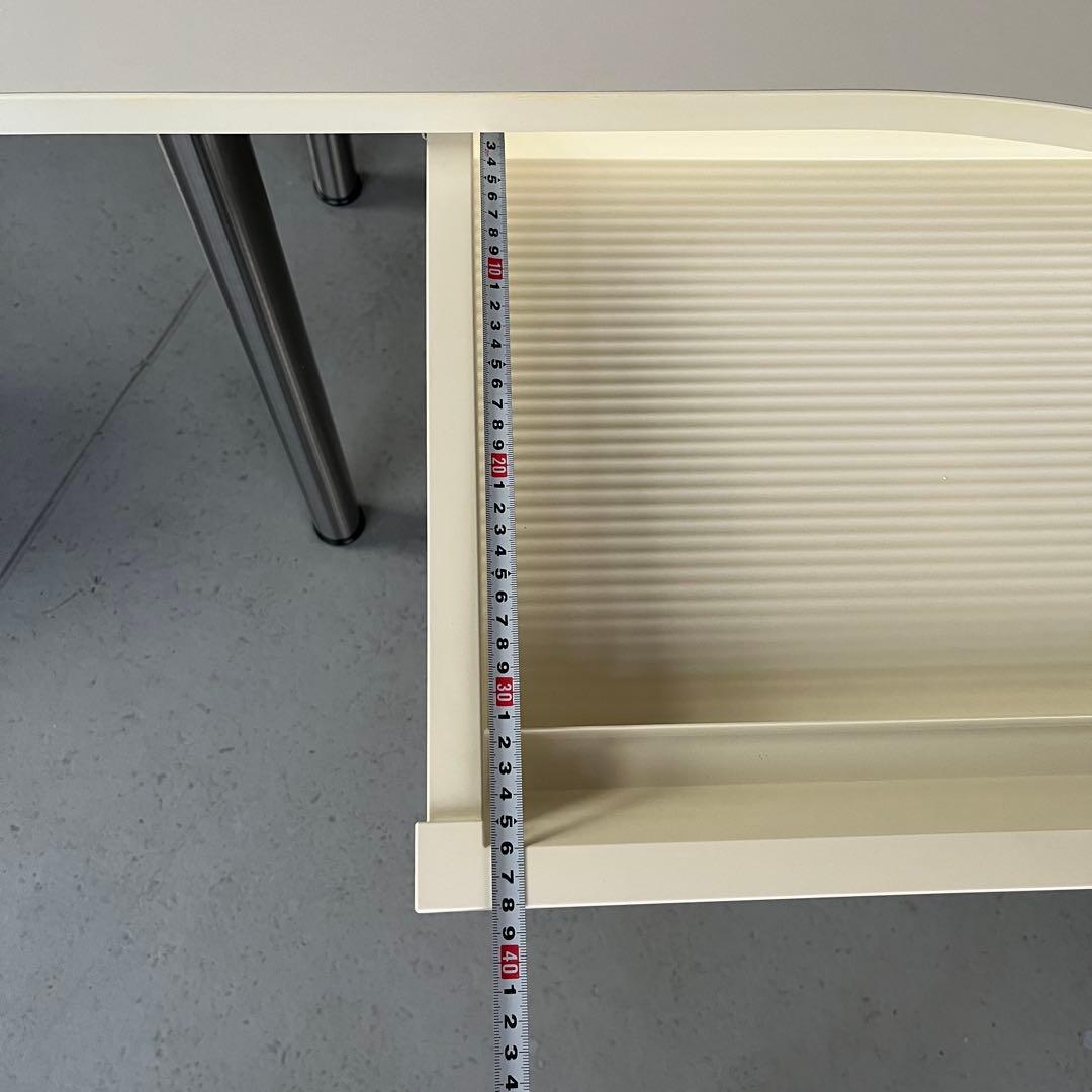 【引取価格】PLUS パソコンデスク ブーメランデスク 鍵付き引出し 白