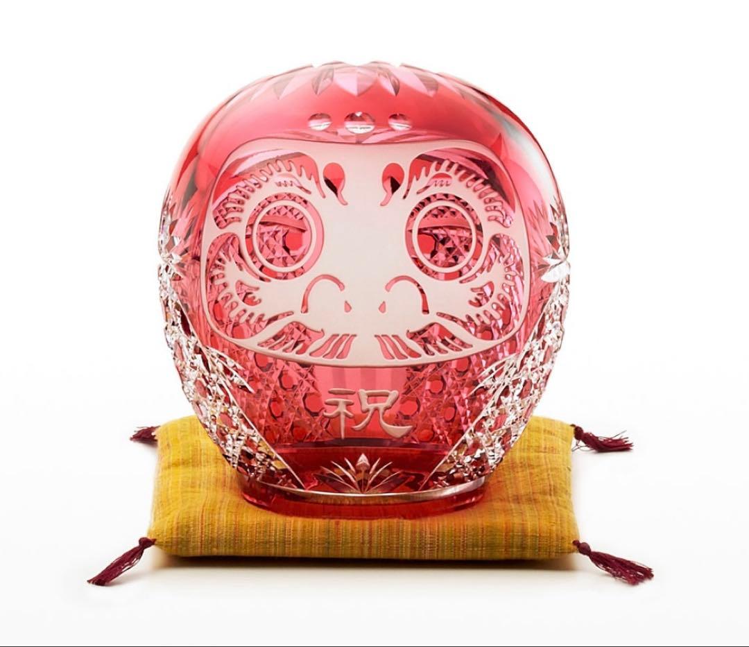 カガミクリスタル　江戸切子　祝だるま（中）美品