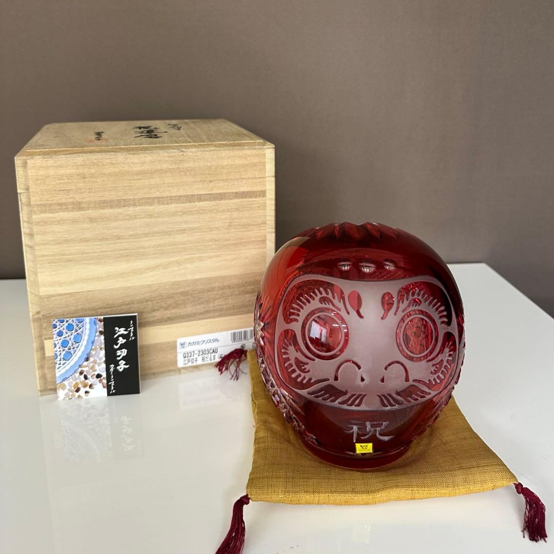 カガミクリスタル　江戸切子　祝だるま（中）美品