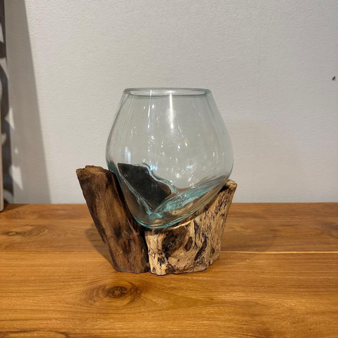 バリ島流木ガラス　w17×d14×h19cm 水槽　アクアリウムメダカ水槽801