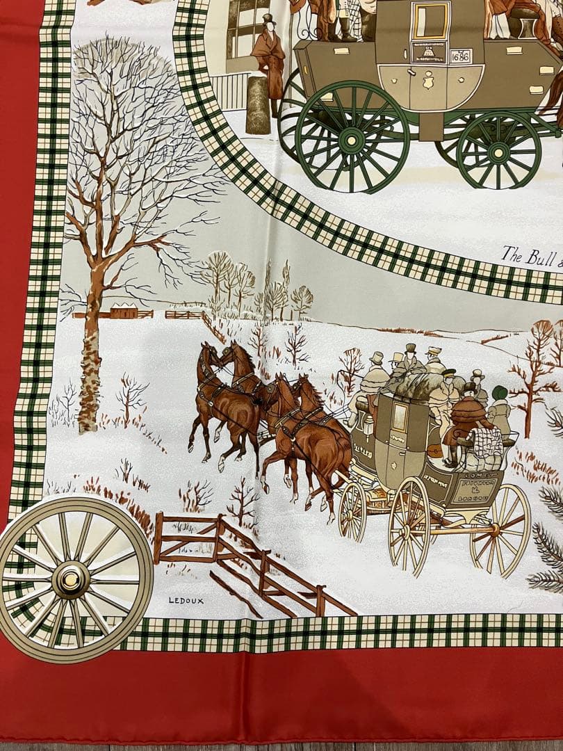 11s31 HERMES エルメス スカーフ カレ 90 シルク 冬の郵便馬車