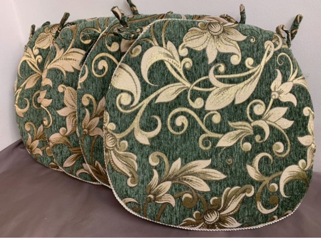 10/1入荷　シェニールダイニングシートクッション　グリーン　4枚セット