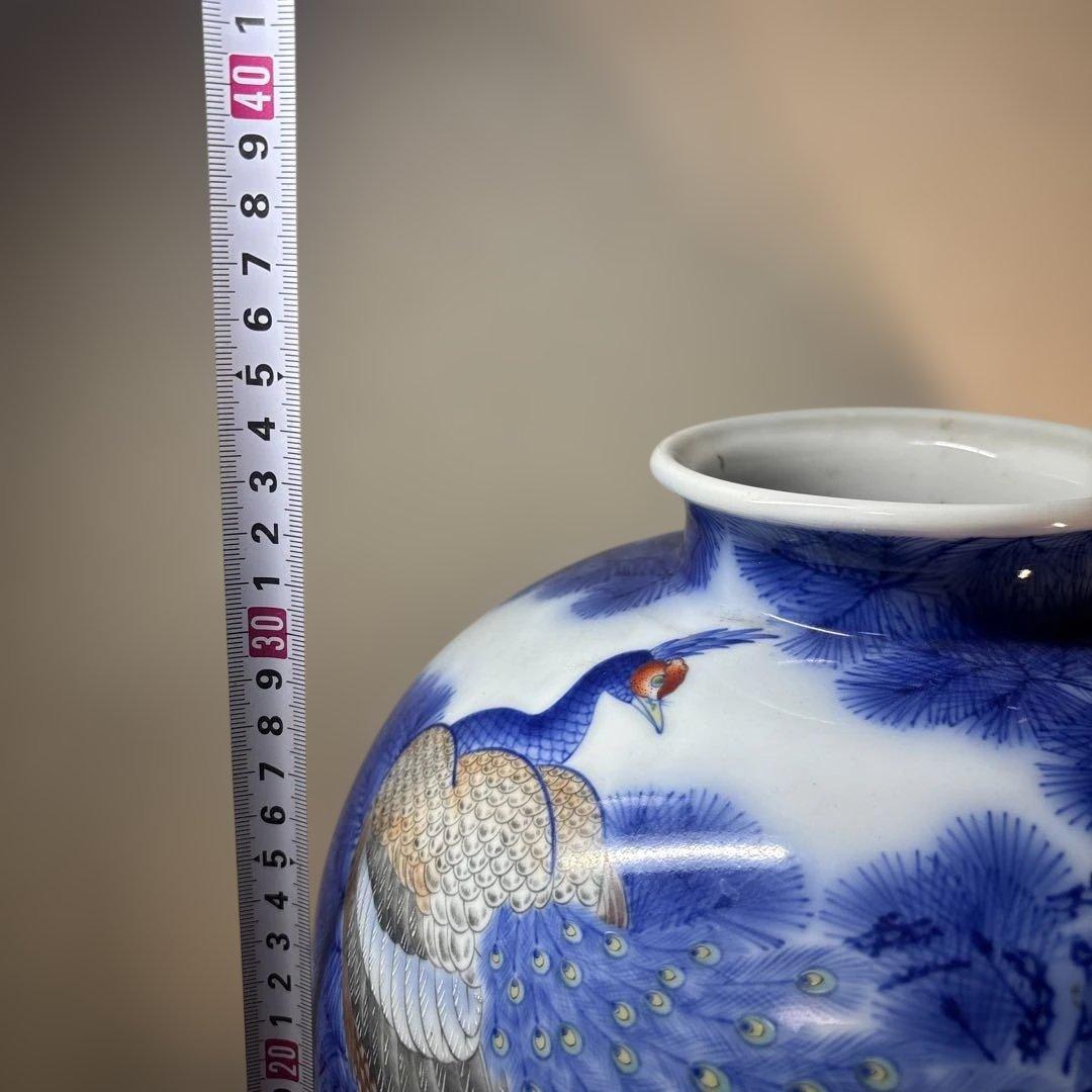 希少 美品 香蘭社 色絵孔雀山水文大花瓶　壺 34cm