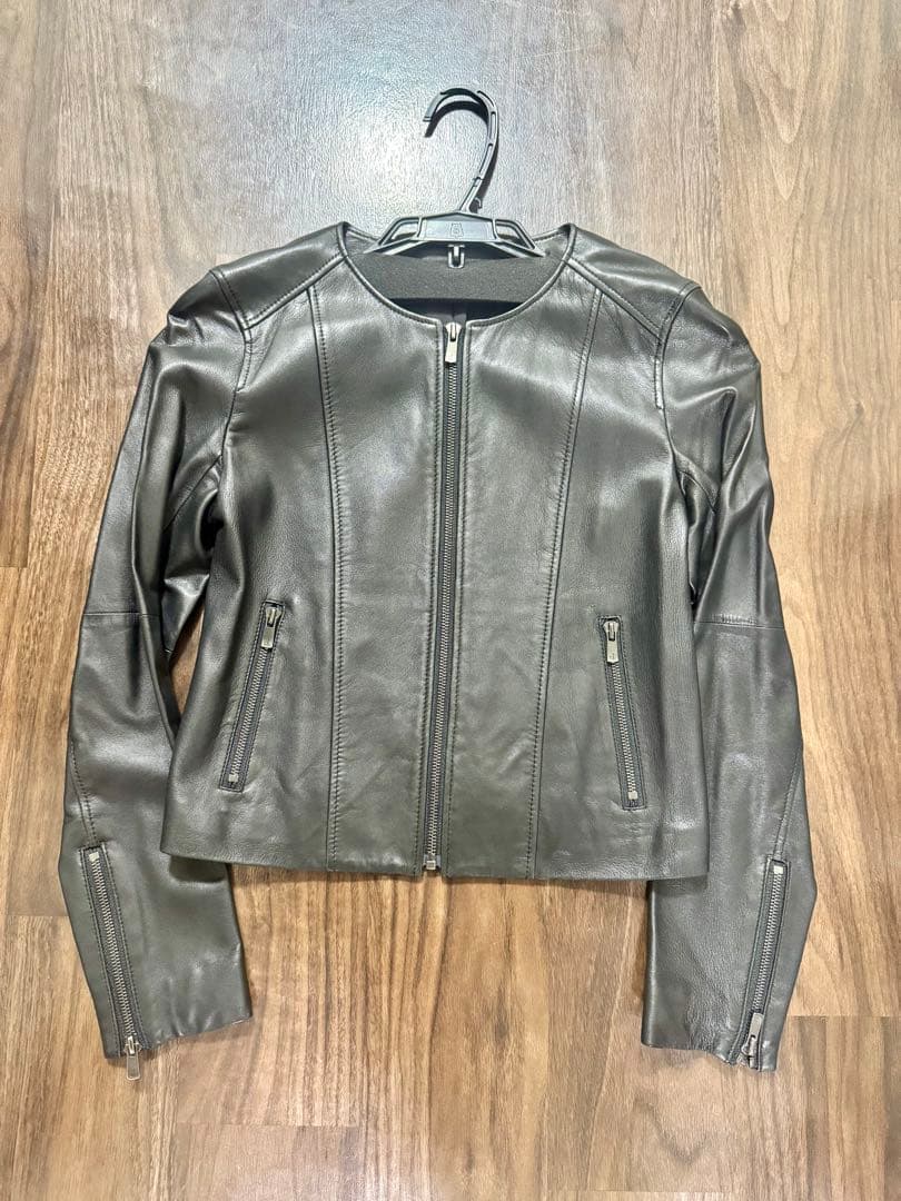 ANAYI ブラック ノーカラーレザージャケット 36