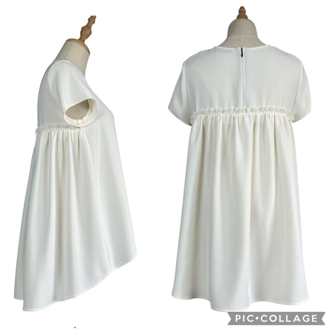 【美品】ヨーコチャン★バックギャザートップス　近年　白　半袖ブラウス　36