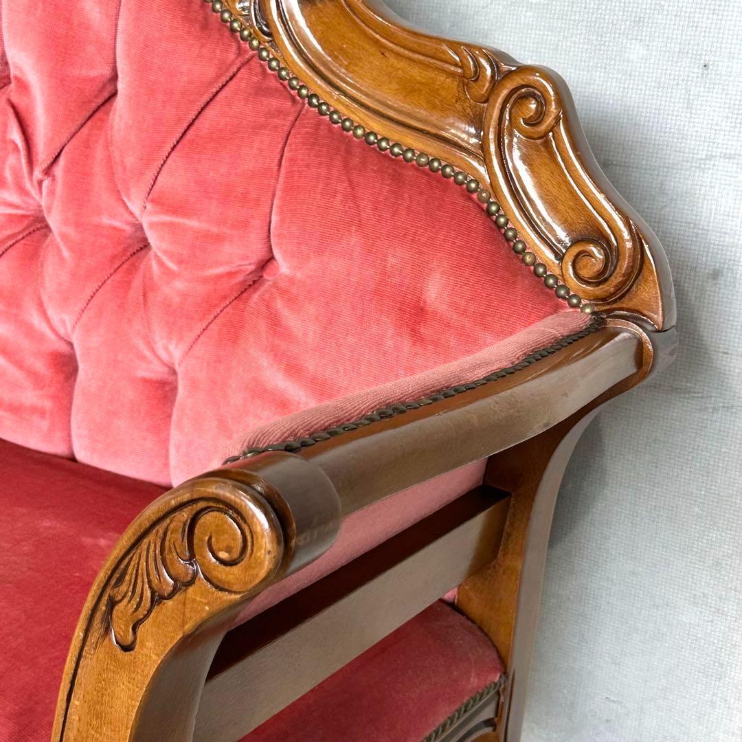 ♕ ロココ調 ✦ 木彫ベルサイユソファー ✦ 気品の2人掛け ♕ベルベット