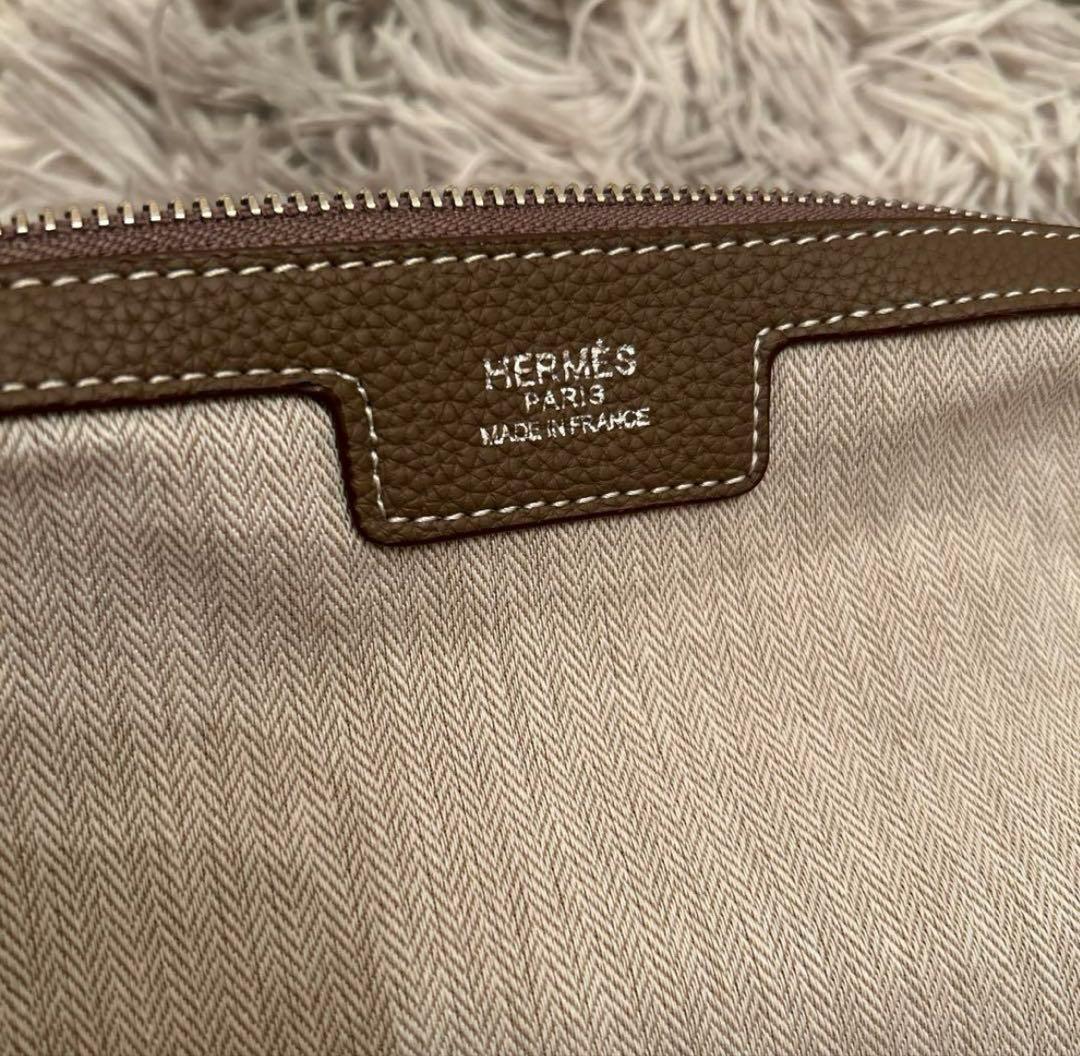 【美品】HERMES ポーチ レザー キャンバス
