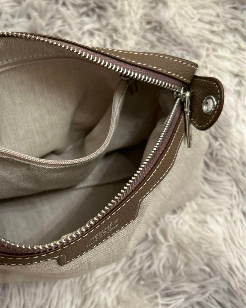 【美品】HERMES ポーチ レザー キャンバス