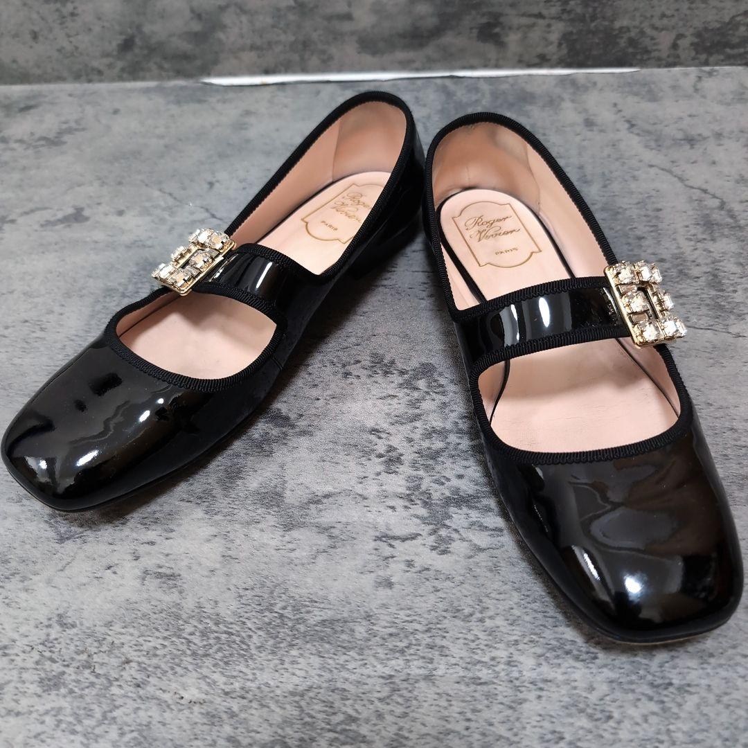 ロジェヴィヴィエ ブロッシュヴィヴィエ ビジュー パンプス 黒 39.5 箱付