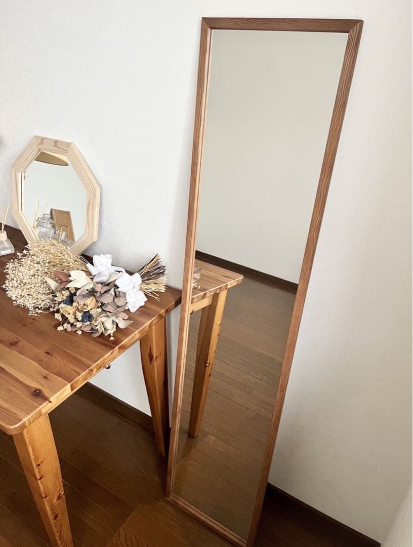 【日本製】全身鏡　立て掛け壁掛けミラー　アンティーク調