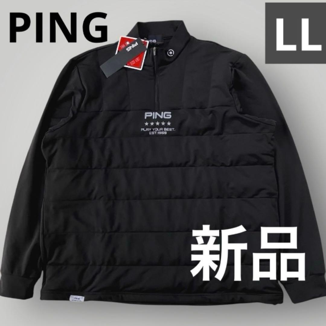 【新品】PING 2024年　キルティング ハーフジップシャツ　ブラック　LL