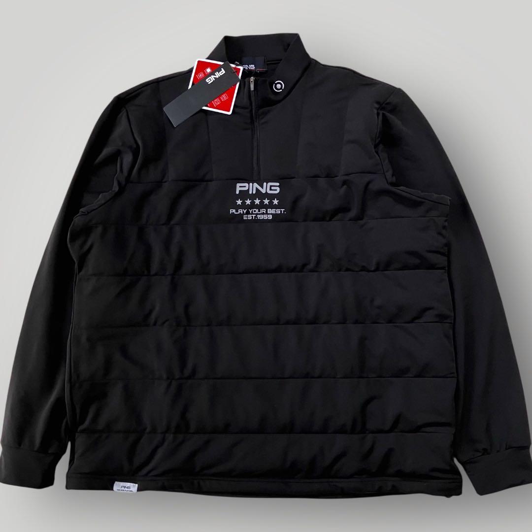 【新品】PING 2024年　キルティング ハーフジップシャツ　ブラック　LL
