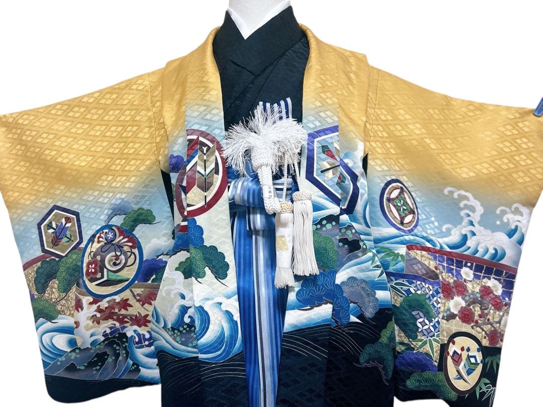 お買い得♡七五三　5歳　男の子　セット　一式　からし色　青　鷹