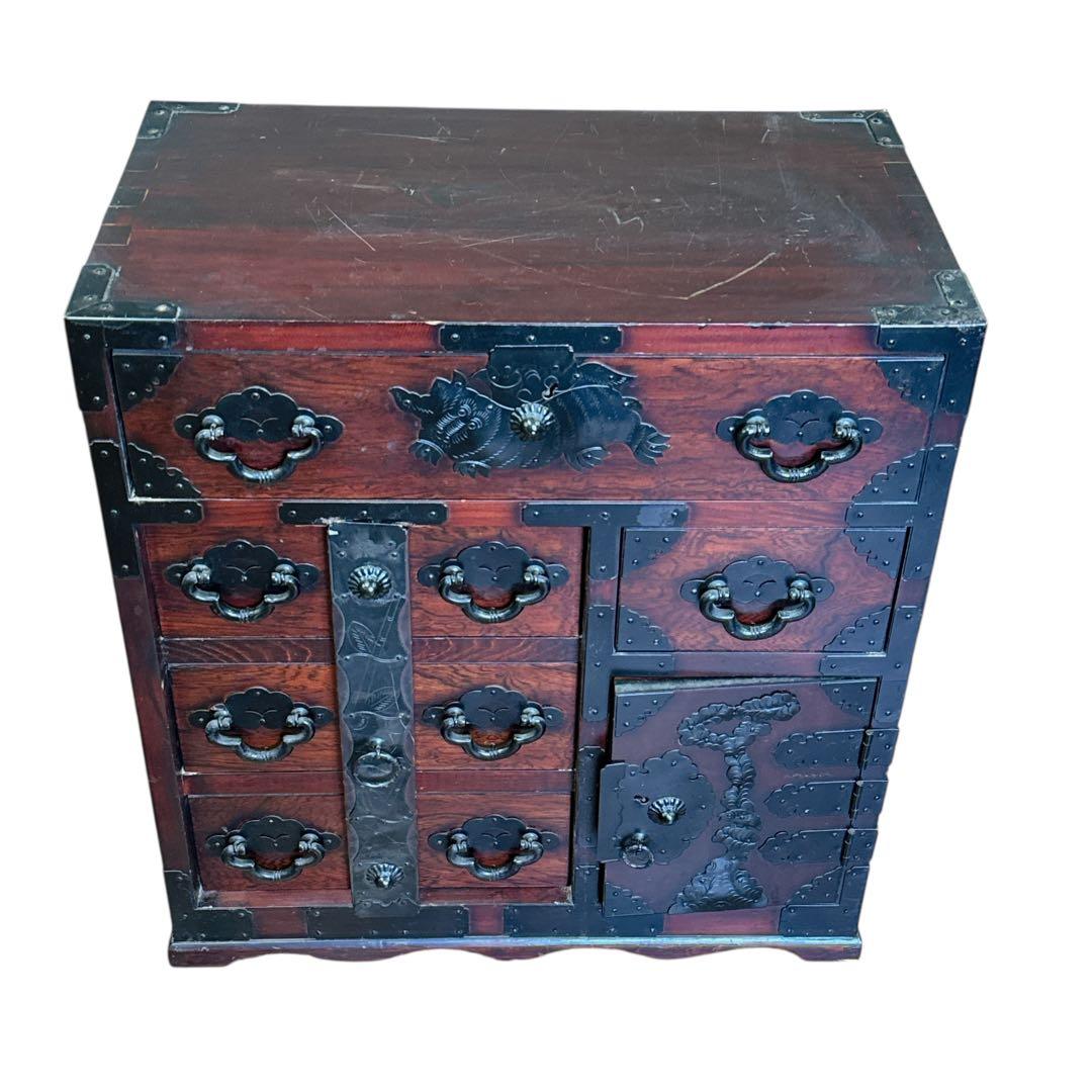 時代家具　車箪笥　鉄地金具　民芸品　整理箪笥