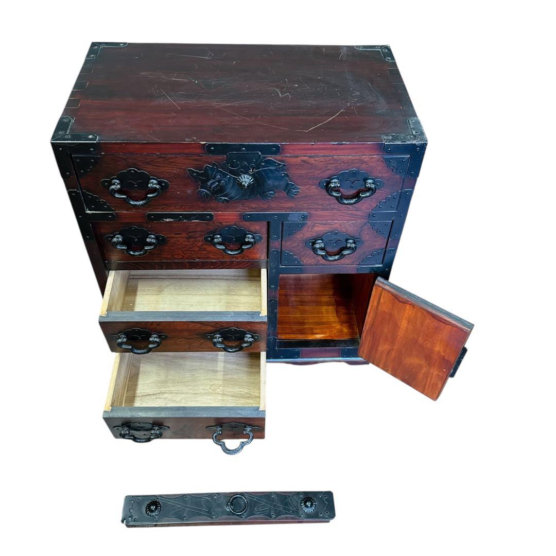 時代家具　車箪笥　鉄地金具　民芸品　整理箪笥