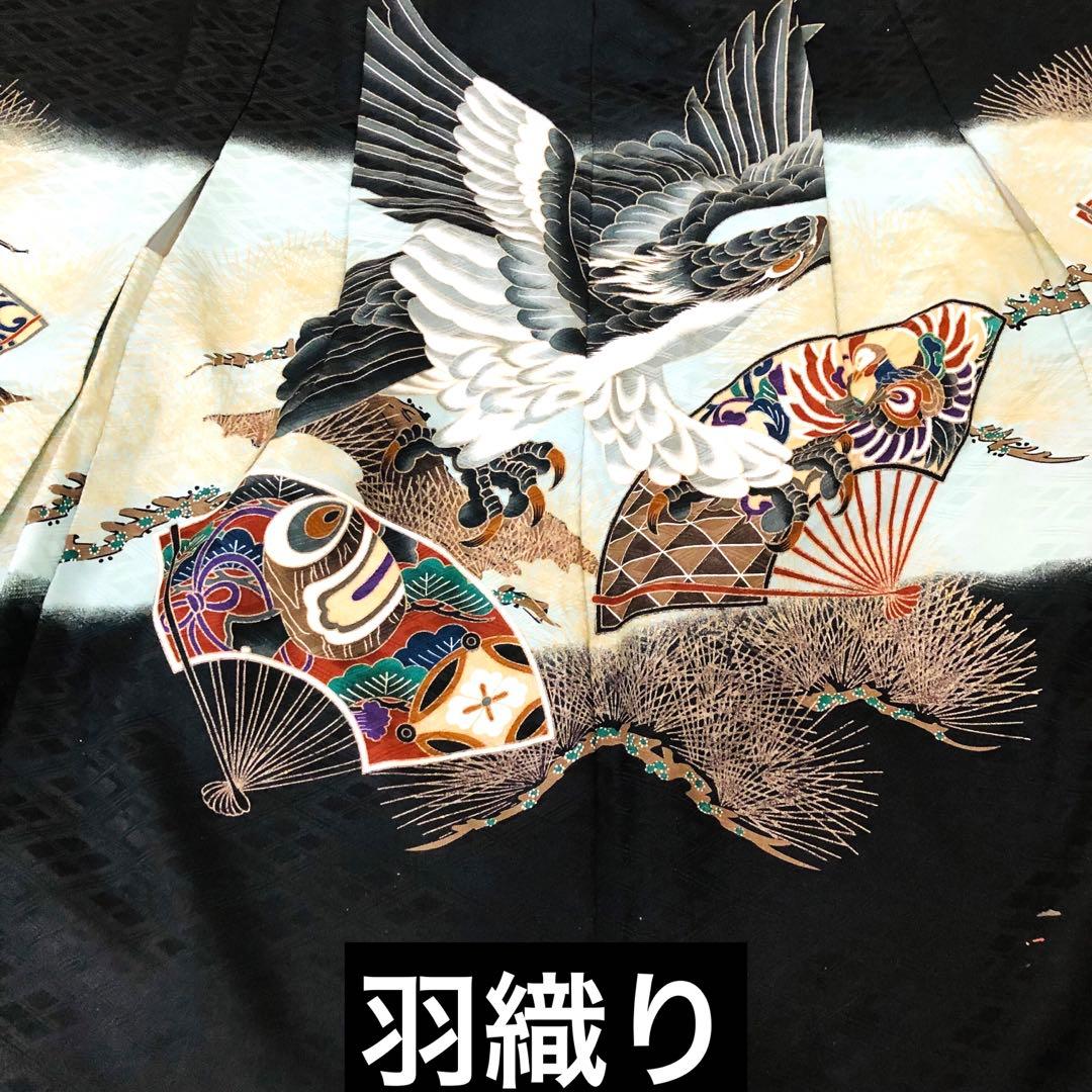 七五三５歳完全フルセット‼️豪華黒地系鷹金彩煌びやか⭐︎袴縞スタイルアップ人気銘品