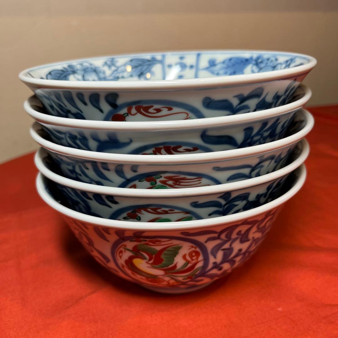 貞山窯「鳳凰絵大鉢」5客揃え