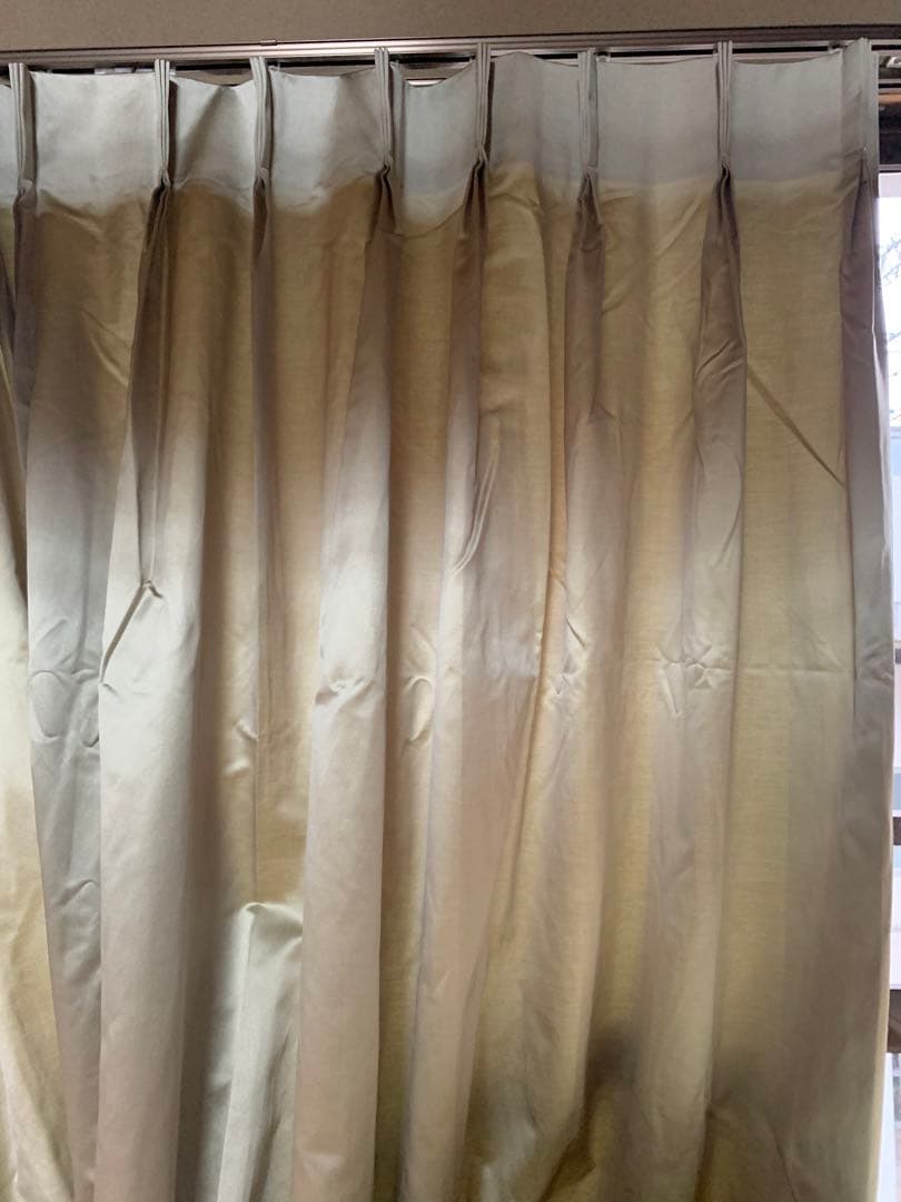 美品フィスバ高級カーテン草色グリーンクリスチャンフィッシュバッハFISBA2枚①