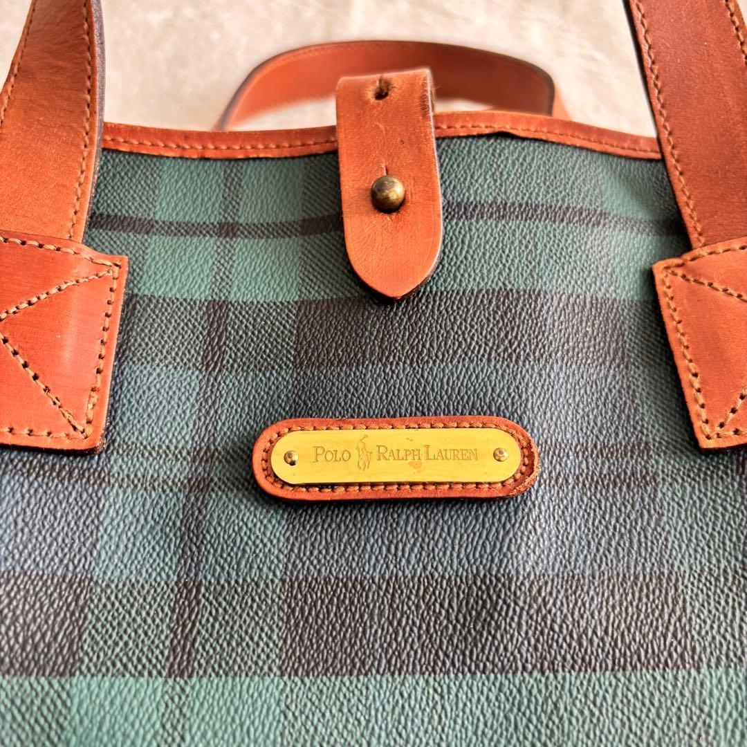 ✨️美品 ポロラルフローレン トートバッグ PVCレザー ブラックウォッチ 緑