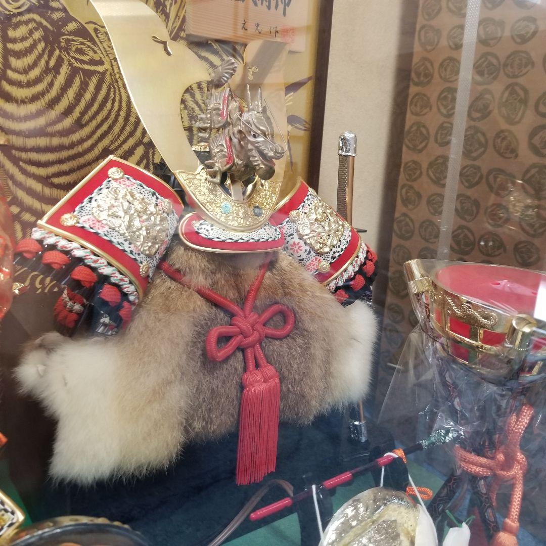 子供武将飾 五月人形 8号兜付 ガラスケース付 昭和レトロ 置物