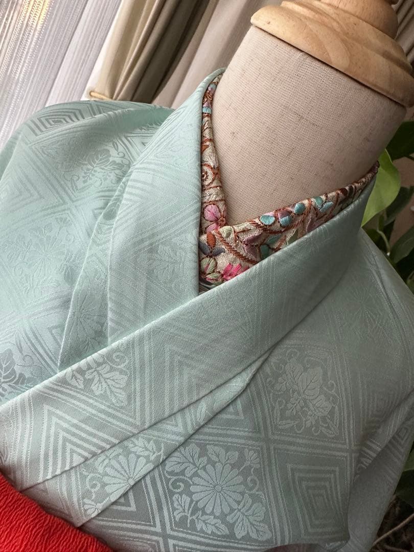 3歳女の子 七五三フルセット 空色ブルー×レッドオレンジ ぼかし染めに手刺繍