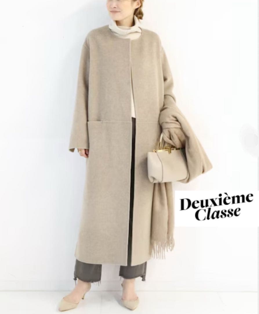 victorianリバーロングノーカラーコート ベージュ36