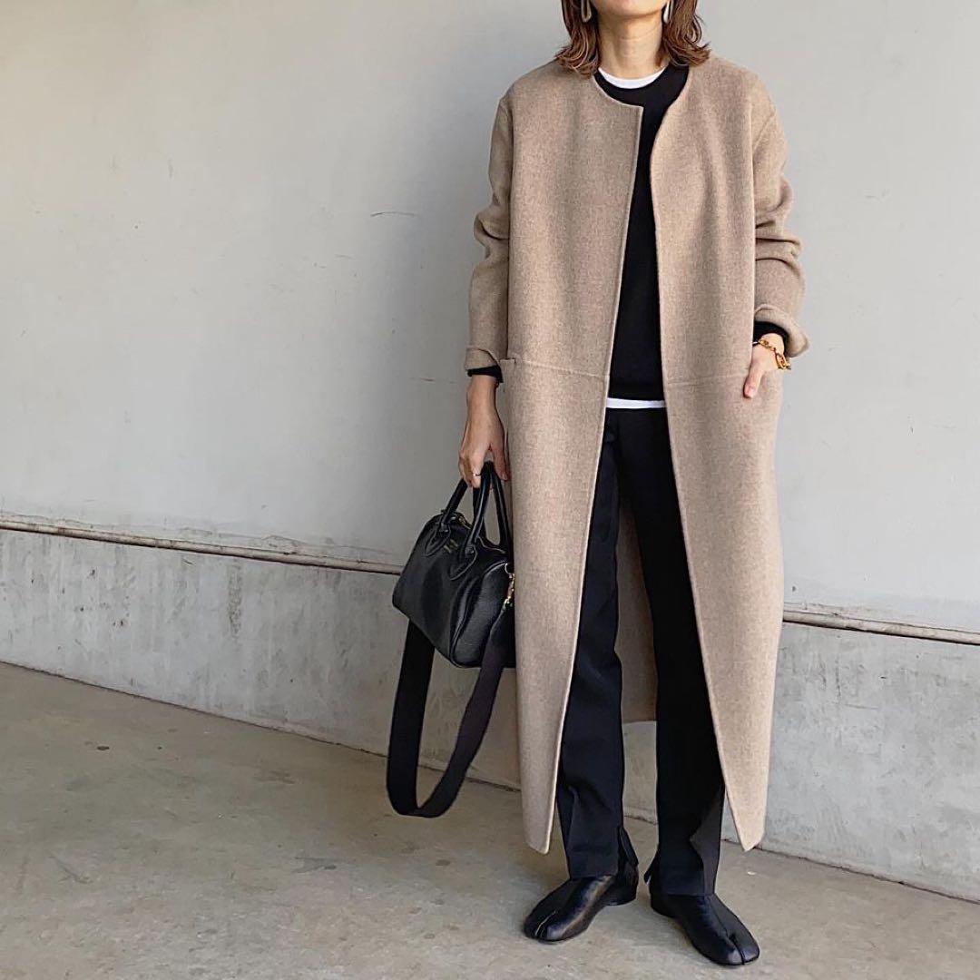 victorianリバーロングノーカラーコート ベージュ36