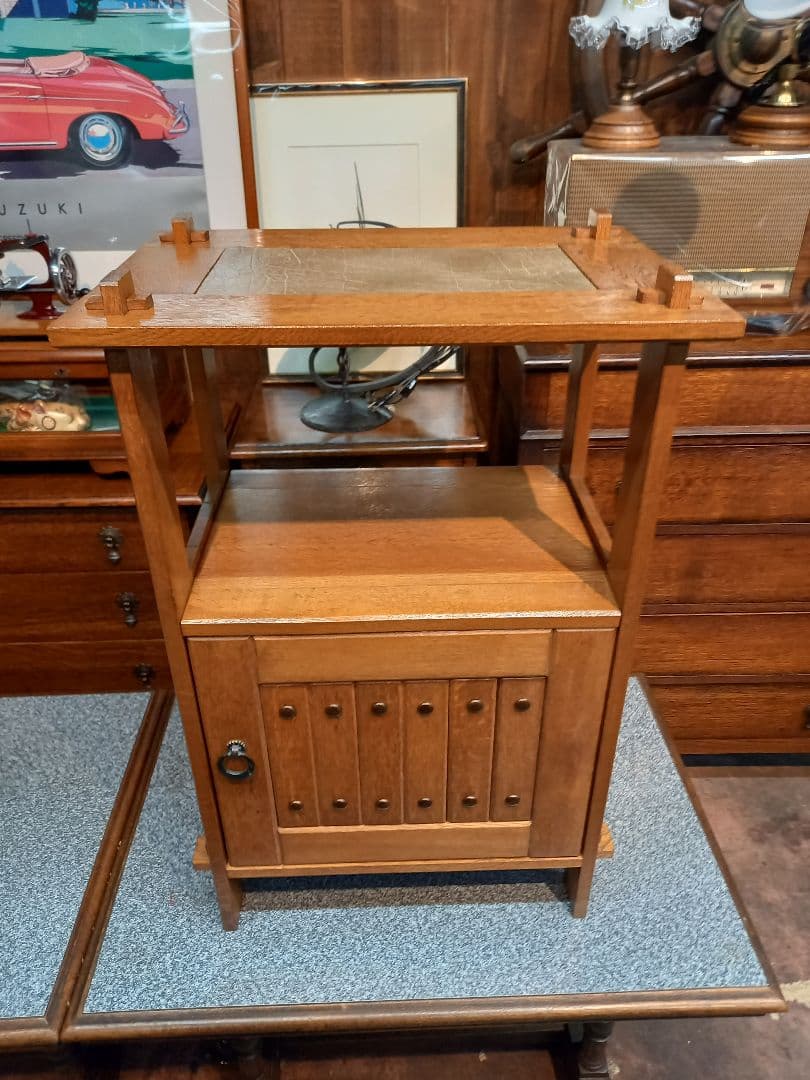 楢　無垢材　銅　金具　楔　クサビ　組木細工　オーク　サイド　キャビネット　ラック