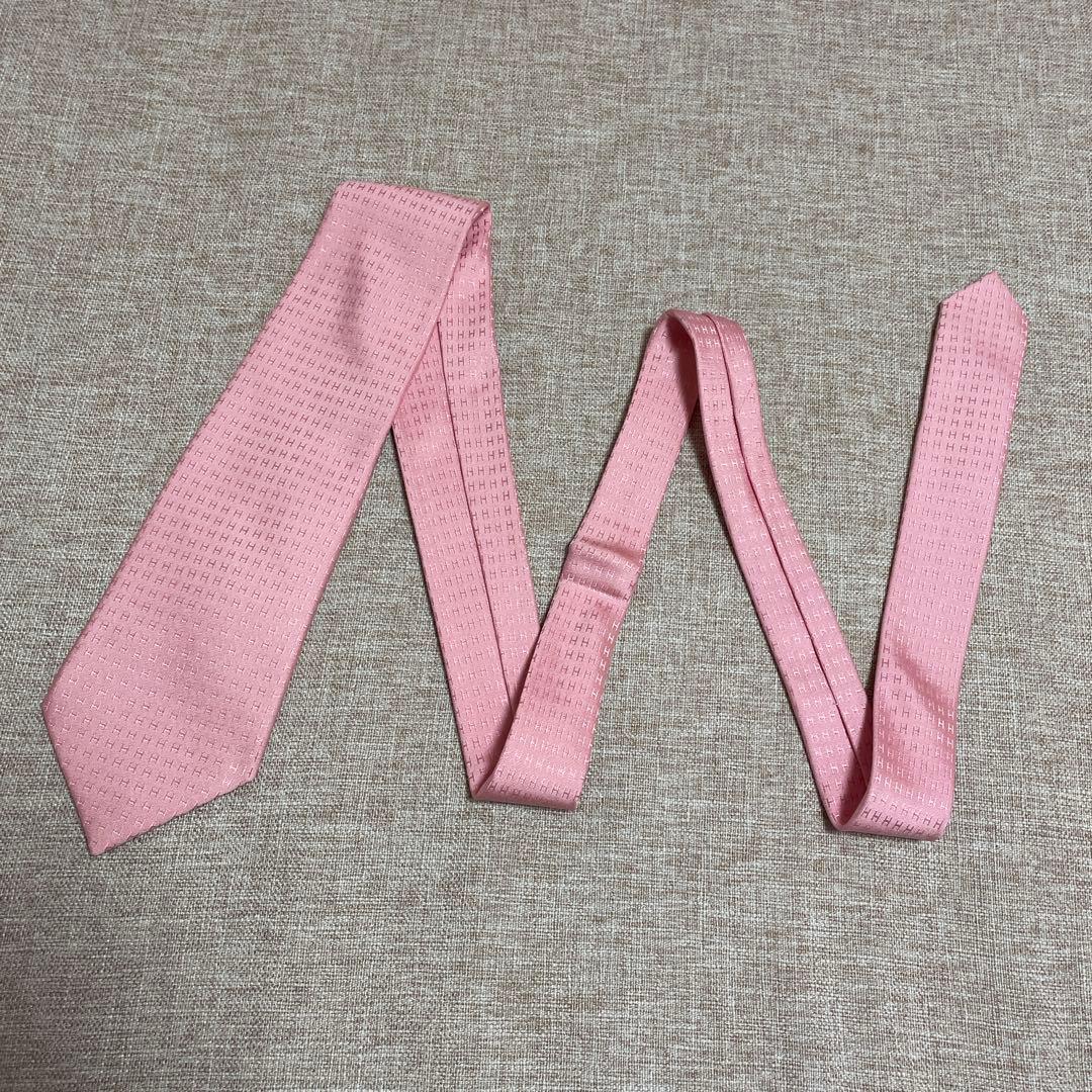 HERMES エルメス ファソネ ピンク H柄 総柄 高級シルクネクタイ