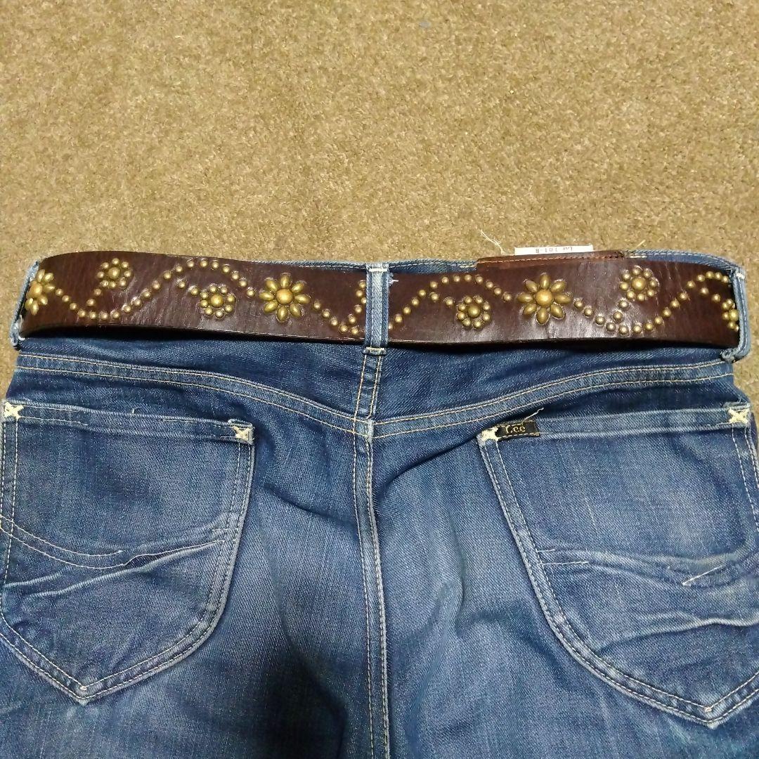 32inch HTC フラワー スタッズベルト ブラウン