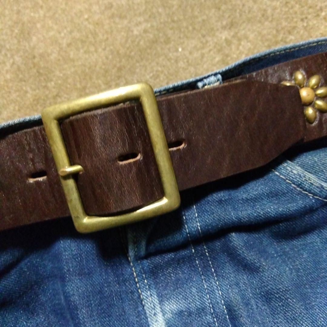 32inch HTC フラワー スタッズベルト ブラウン