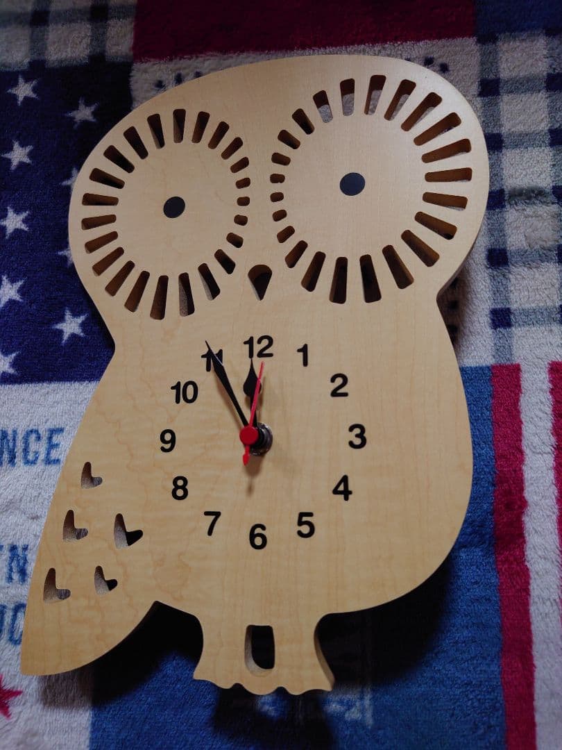 掛時計/フクロウ/木製/新品未使用/単三電池×1/お洒落