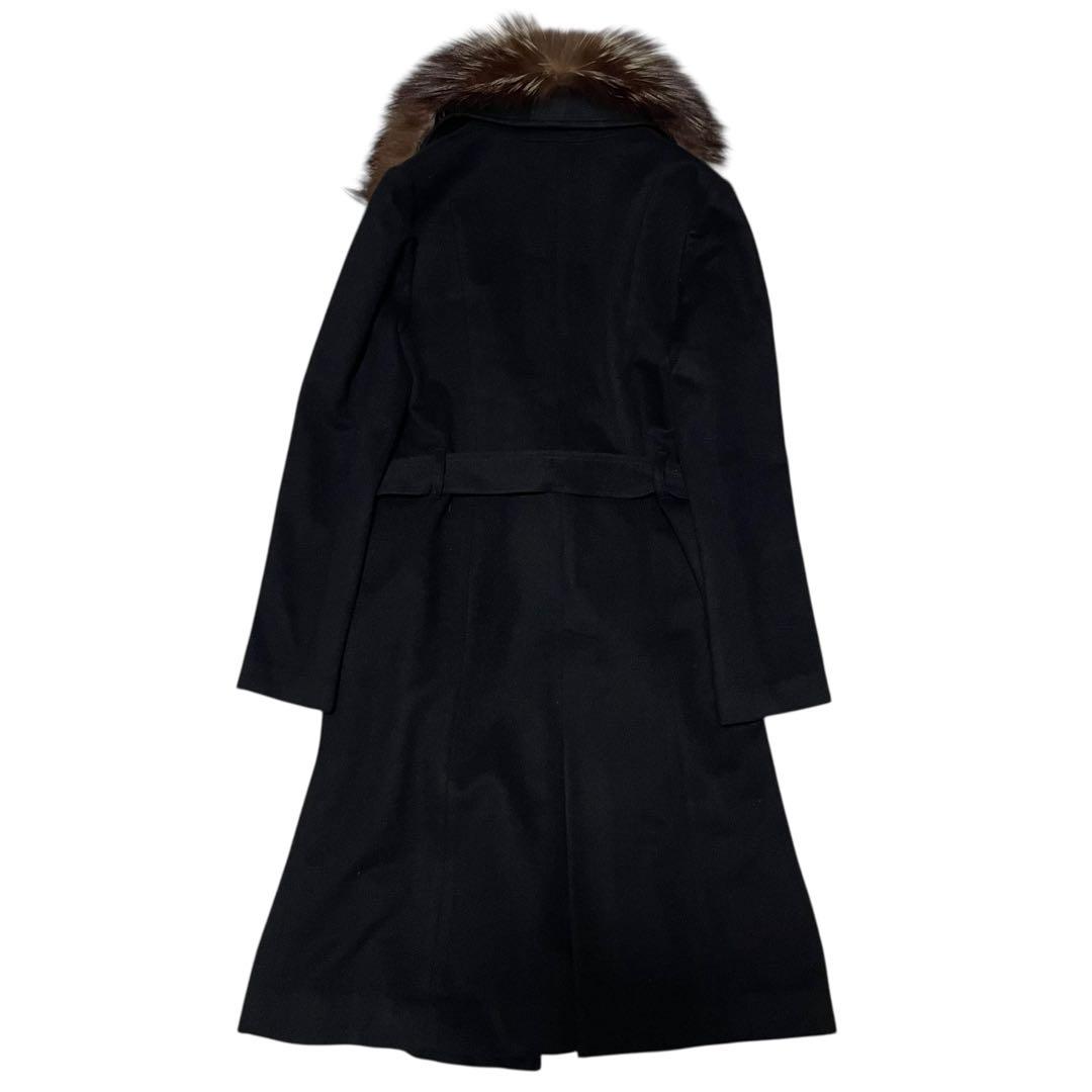 カシミヤ100%【PREMIUM】マキシ丈比翼ロングコート 特殊デザイン 黒 M