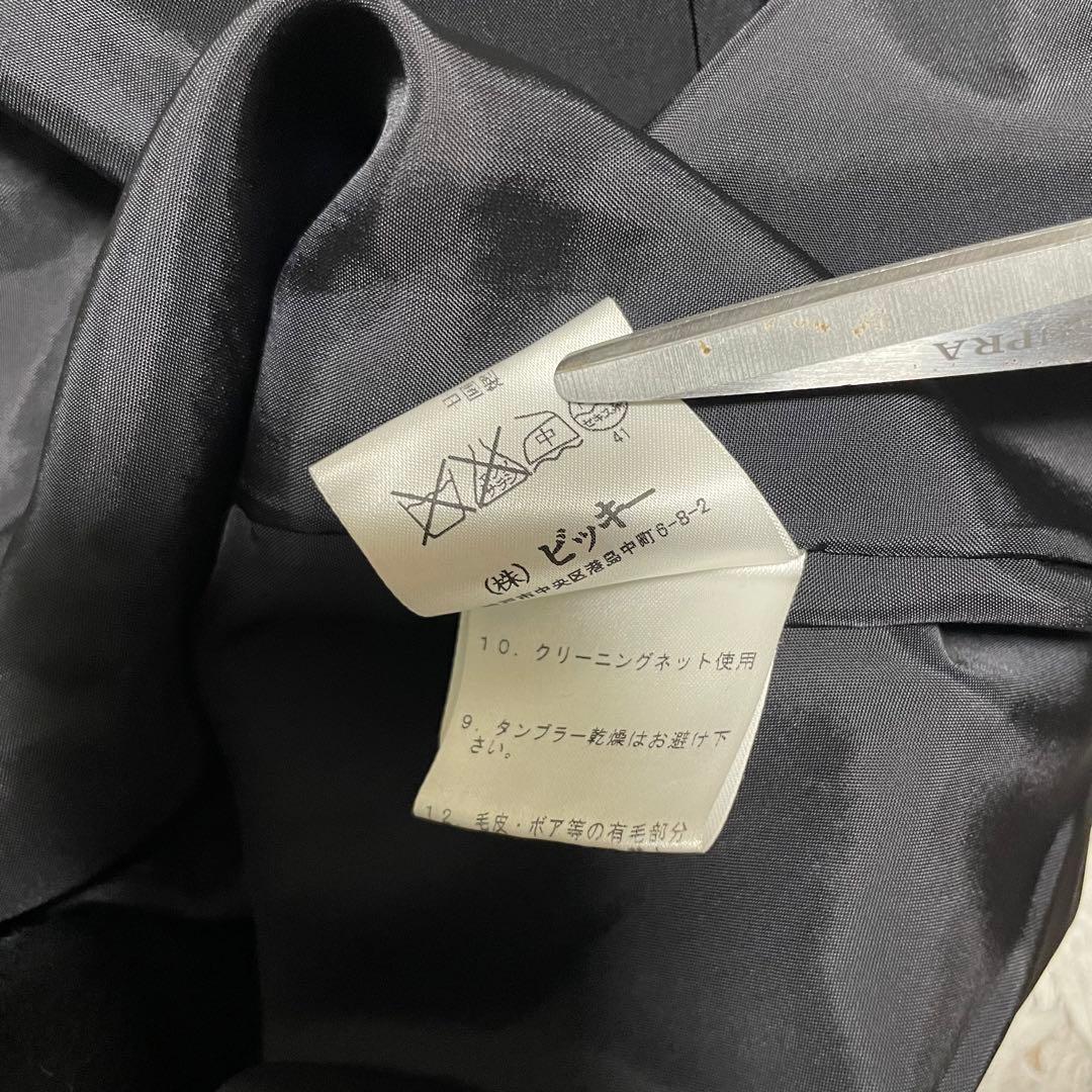 カシミヤ100%【PREMIUM】マキシ丈比翼ロングコート 特殊デザイン 黒 M