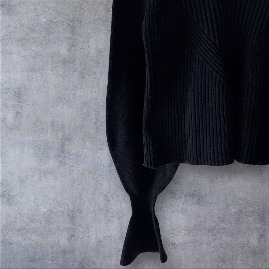 ※2点●美品◆アダムエロペ◆ フレアカフスパターンニットbk