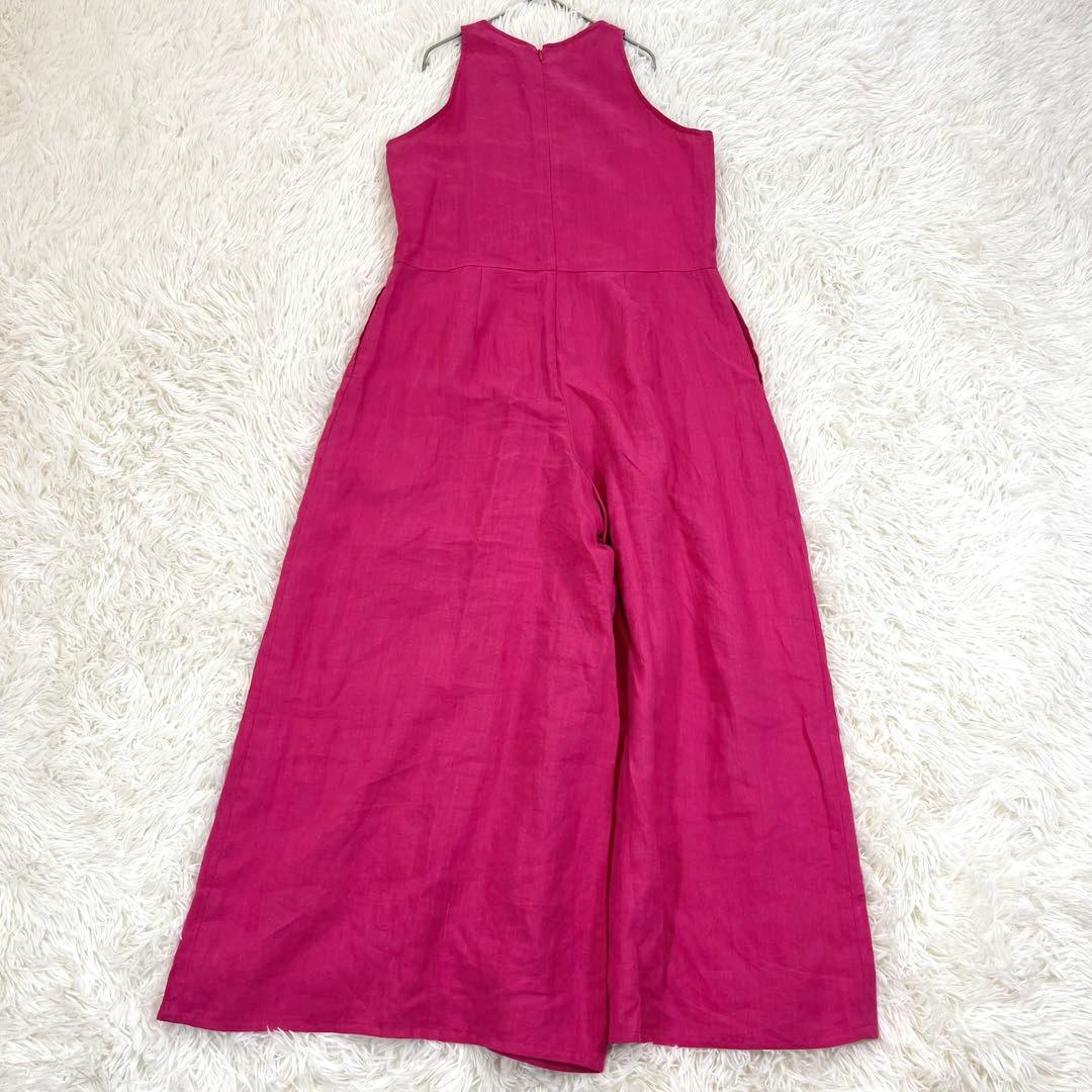 ハヤマサンデー 麻100 オールインワン リボンベルト 刺繍ロゴ ワイドパンツ