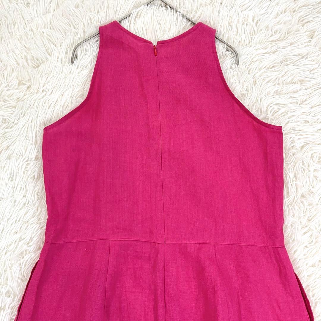 ハヤマサンデー 麻100 オールインワン リボンベルト 刺繍ロゴ ワイドパンツ