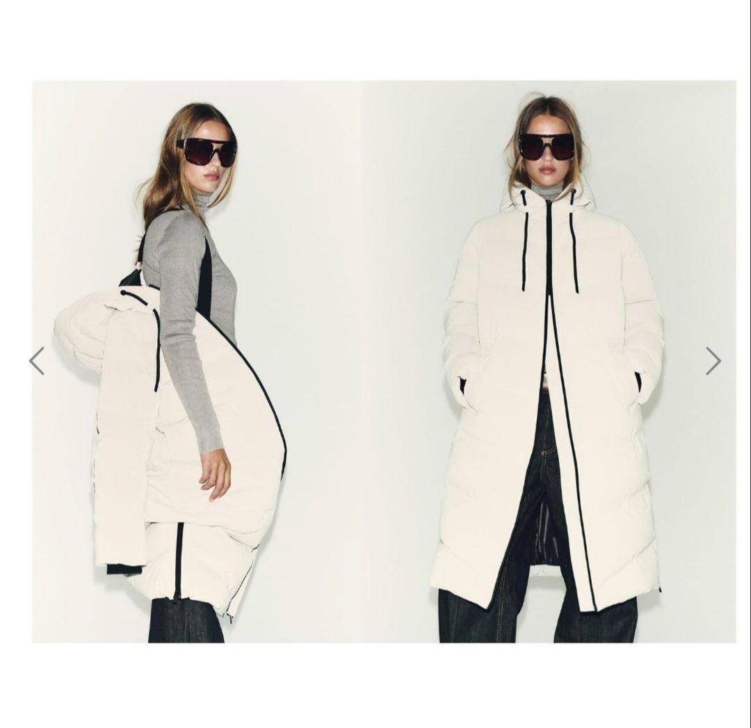 ★新品今季ZARAロングダウンコートLタグ付ショルダーストラップ付★