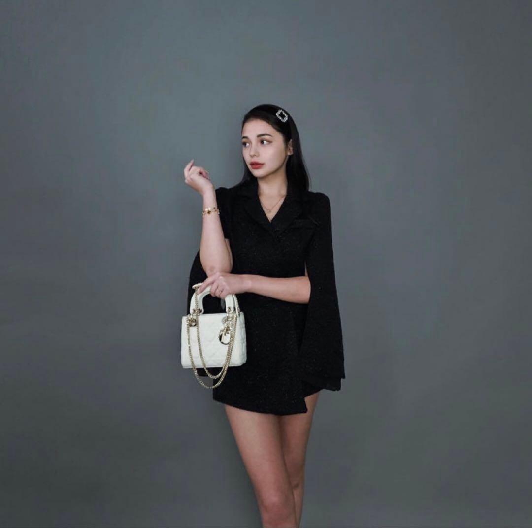 タグ付きRandy スリーブスリットウールコンビネゾン ブラック