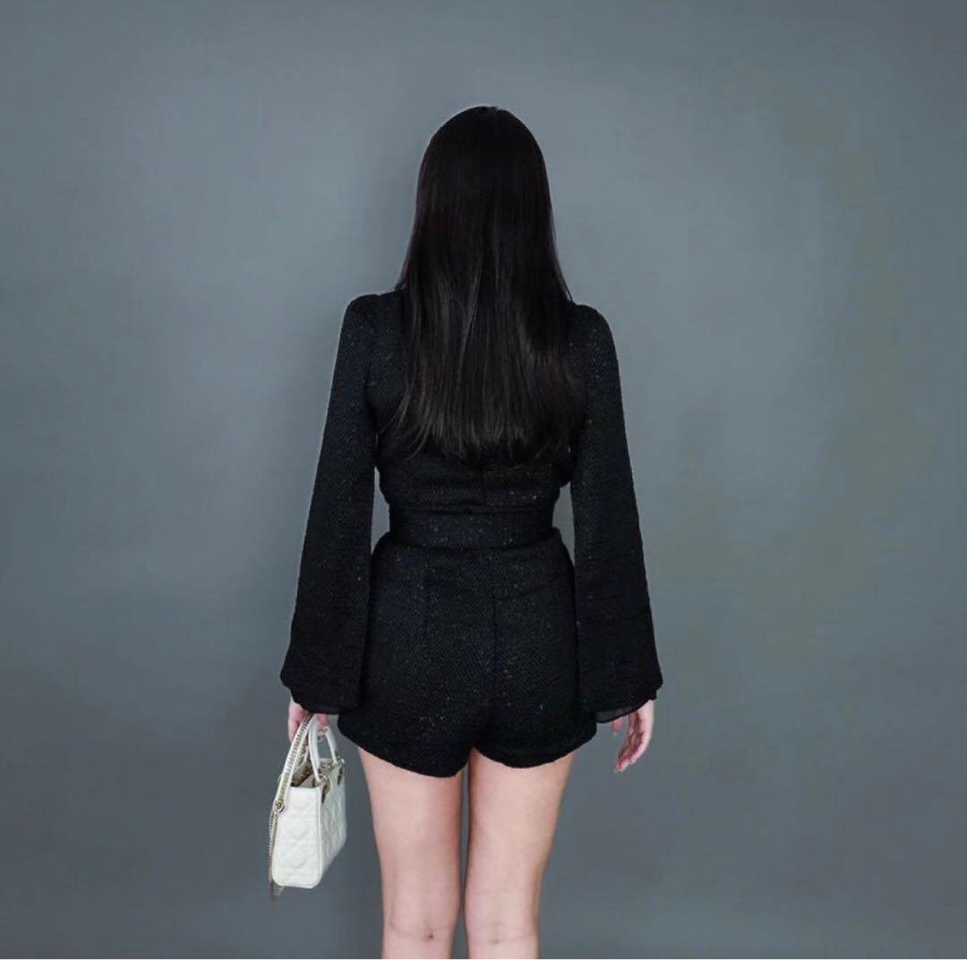 タグ付きRandy スリーブスリットウールコンビネゾン ブラック