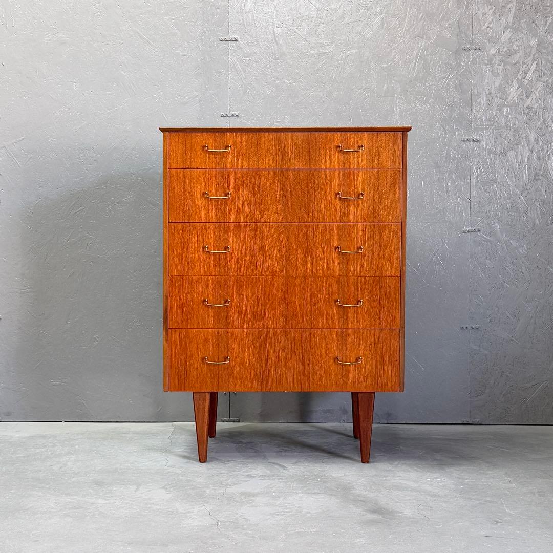 英国ヴィンテージ チーク 5段チェスト