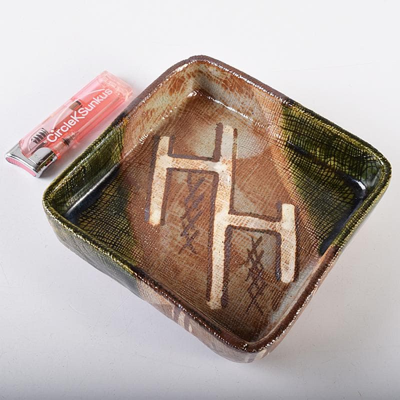 和食器　瀬戸織部　鳴海織部　加藤作助作　角向付　五客　共箱　V　R8733B