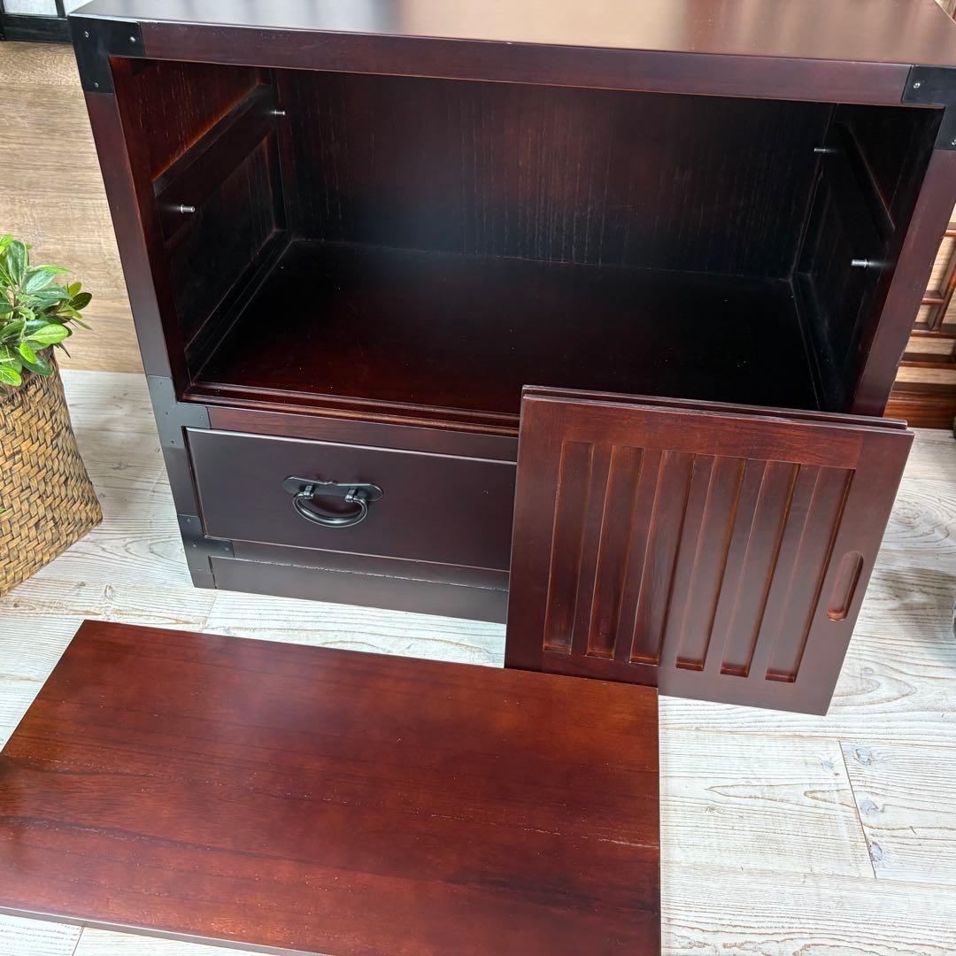 民芸家具和箪笥2点セット（三段四つ引き＋引き戸チェスト）木製桐材無垢和室和風総桐