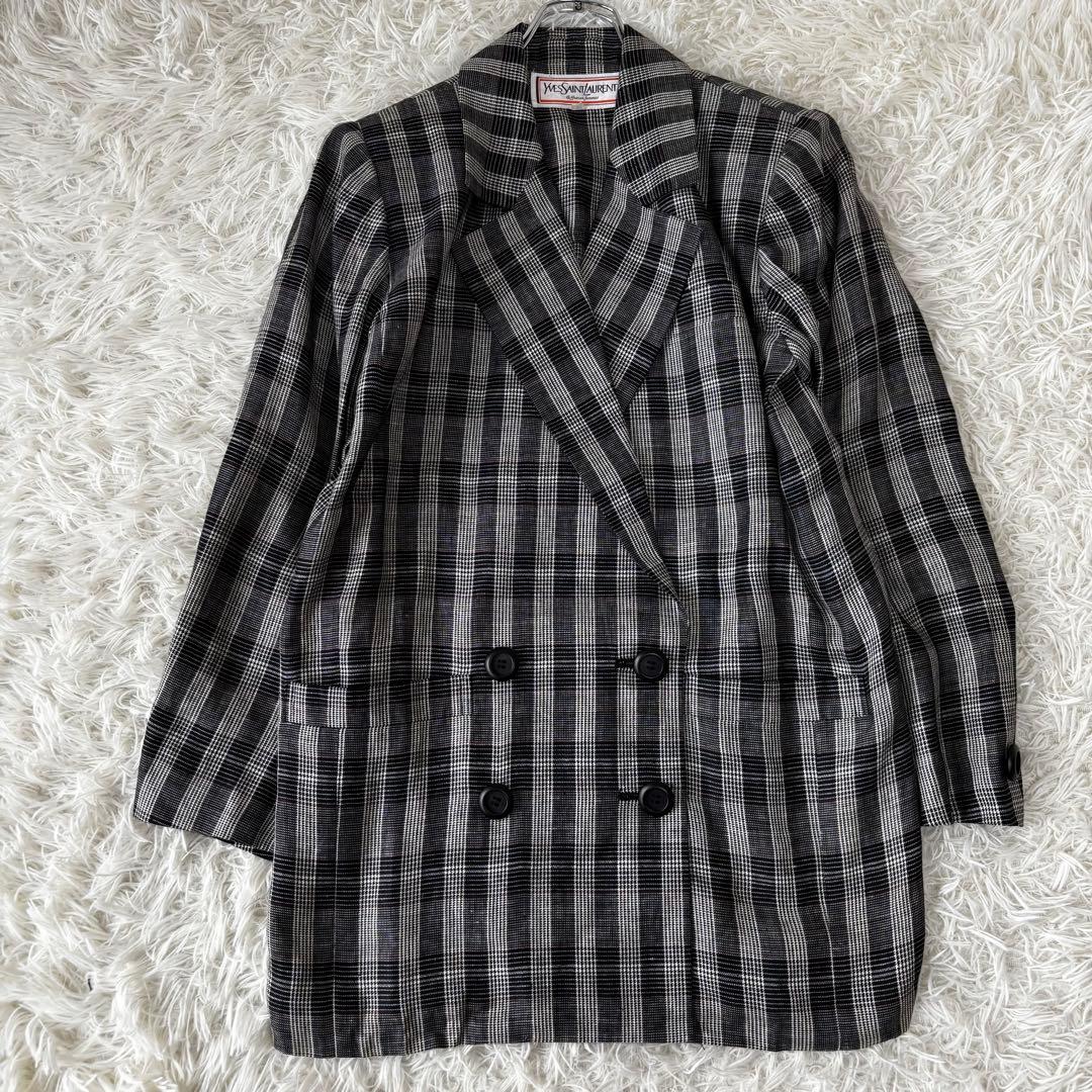 YVES SAINT LAURENT✨ダブルブレスト　スカートスーツ　チェック麻