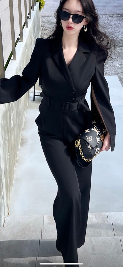 PARTY ベルト付きケープ風オールインワン